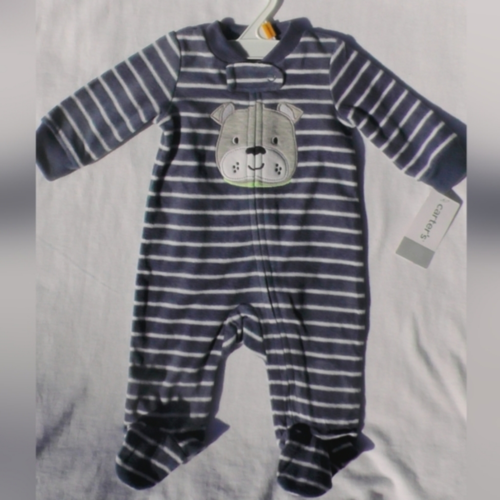 TWINS? 2 avail 3mo cute Puppy Carter's warm fleece Footed Pjs Zippered